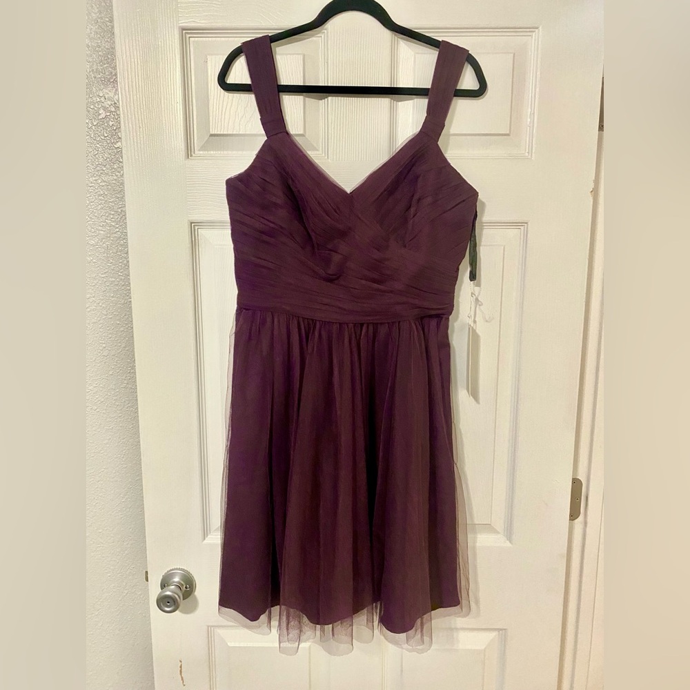 Gather and Gown plum tulle midi dress
